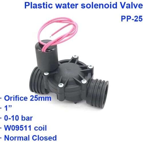 2 Way Plastic Water Garden Pilot Solenoid Valve PP-25 BSP Port G1" 0-10bar Orifice 25mm W09511 coil