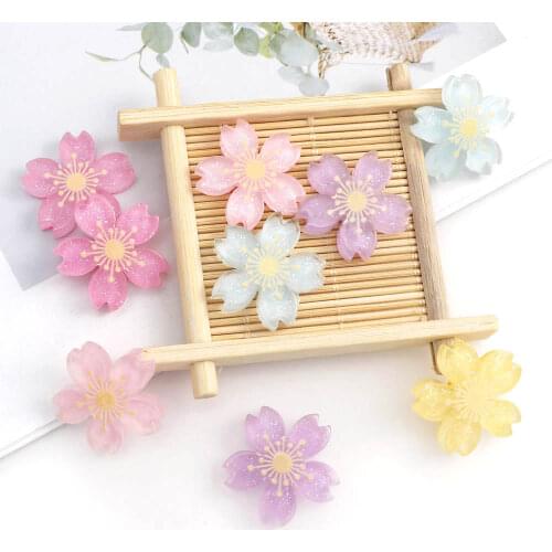 20Pcs Korean Style DIY MixColor Cherry Blossoms Resin Flatback Embellishment Accessories Scrapbooking Crafts Hairpin Material