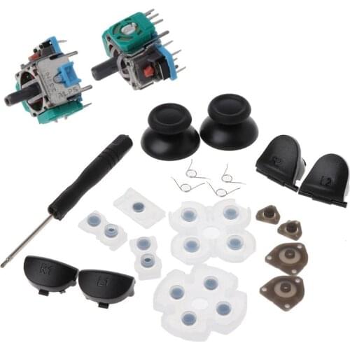 28EA L1 R1 L2 R2 Trigger Buttons 3D Analog Joysticks Thumb Sticks Cap Conductive Rubber For PS4 Controller Repair Set