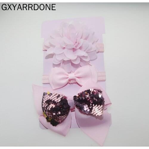 3pc 2019 Baby Girl Elastic Sequin Bowknot Headband Children Stretchy Bow Elastic Hair Band Accessories Flower Para Cabelo
