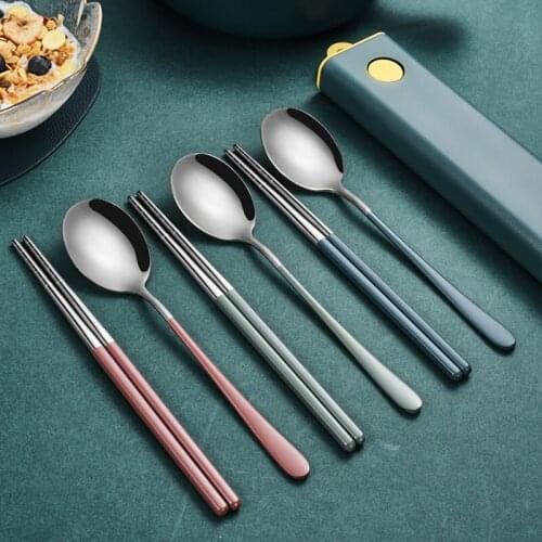 304 Stainless Steel Tableware Three-Piece Set Portable Tableware For Camping Chinese Chopstick Spoon Fork Set Dinner Set Gift