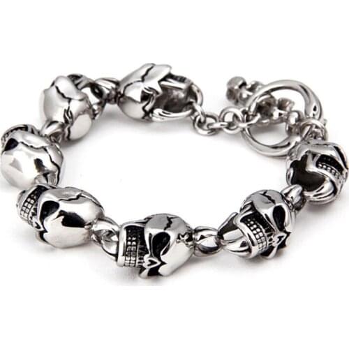 316L Stainless steel Bracelet Fashion Skull biker design BCharms bangle Skeleton jwewelry 8.26