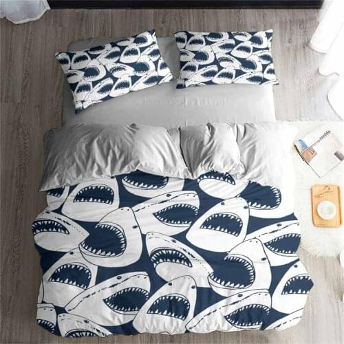 HELENGILI 3D Bedding Set Shark Print Duvet Cover Set Lifelike Bedclothes with Pillowcase Bed Set Home Textiles #SY-27