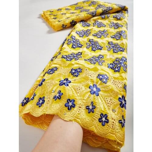 African Lace Fabric High Quality Lace With Stones Yellow Embroidery Dry Lace African Swiss Voile Lace Fabric For Party TY065