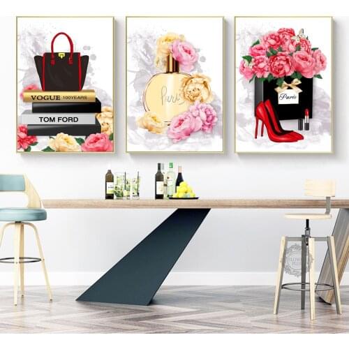 5d cross stitch diamond painting Perfume Lipstick High Heels Wall Art Canvas Painting Paris Nordic diamond mosaic new embroidery