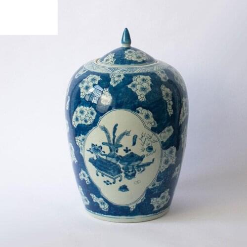 Antique Collection Old Ice Plum Wax Gourd Jar Porcelain Crafts Jingdezhen Ceramic Ornaments Antique Porcelain Ginger jar vase