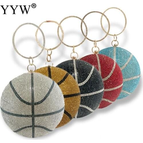 Basketball Design Rhinestone Evening Party Clutch Bag Round Evening Clutch Bag Wristlets Clutch Bags for Women Party Purse 2021