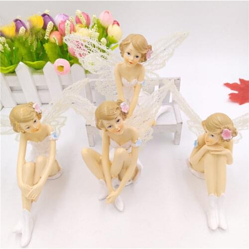 Fairy Garden Miniature White Flying Flower Angel Figurine DIY Home Decoration Crafts Micro Landscape Desk Decor Cake Ornaments
