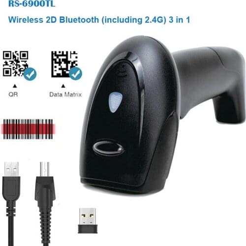 Wireless 2.4G Blueooth 2D Barcode Scanner and Wired 1D/2D QR Bar Code Reader PDF417 for Inventory POS Terminal