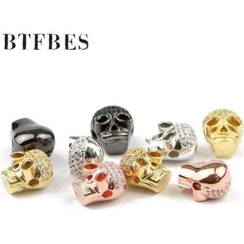 BTFBES White Zircon Gold Skull Copper Beads 2pcs Cool Accessories Loose beads for Jewelry Bracelet Making Necklace DIY Pendant