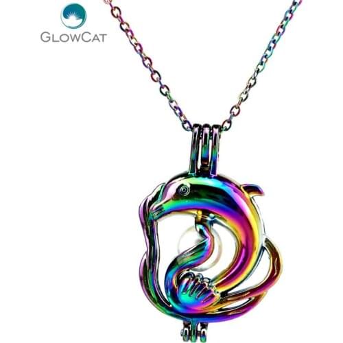 C311 COLORS Ocean Animal Large Dolphin Stainless Chain Pendant Aroma Essential Oil Diffuser Locket Necklace