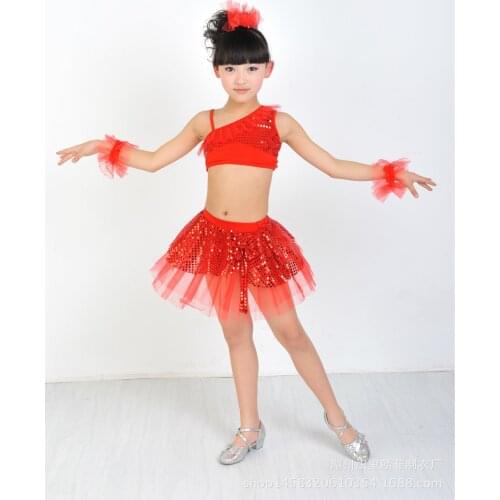 2017 children in new stage costumes of Latin dance modern split skirt dance dress sequins