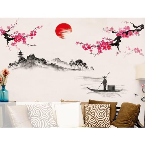 DIY Chinese Style Red Plum Wall Stickers Flower Vintage Poster Bedroom Living Room Wall Decoration Art Teenager Room Decor Mural