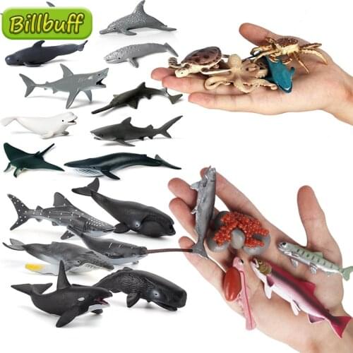 Simulation Marine Life PVC Model Animal Sperm Whale Shark Dolphin Crab Ornaments Kid Cognitive Educational Toy for Children Gift