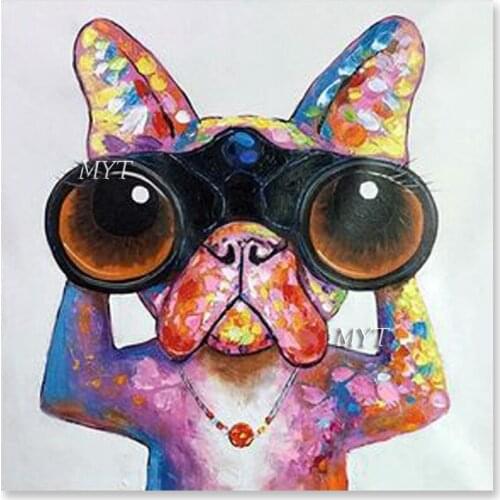 Handmade Kids' Room Decoration Cartoon Animal Picture Pet Dog Canvas Oil Painting Wall Hanging No Frame Cartoon Art Panel Set