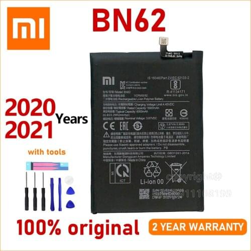 Xiao Mi New 100% Original 6000mAh BN62 Phone Battery For Xiaomi Redmi Note9 4G In Stock Batteries Batteria With Gift Tools