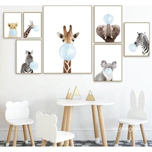 Lovely Vivid Baby Animals Nordic Modern Style Posters Canvas Pictures For Living Room Bedroom Decorative Painting Unframed