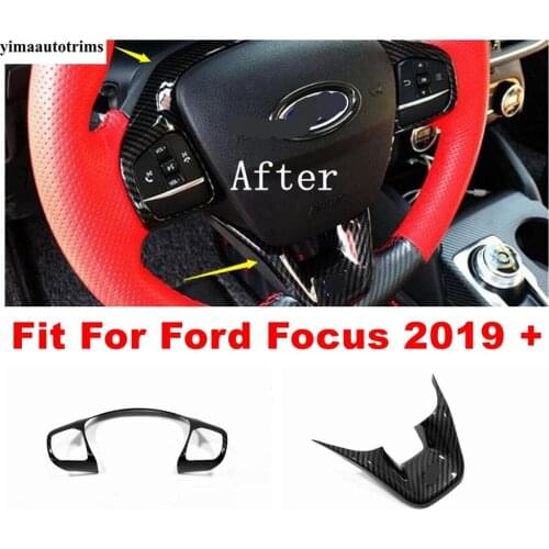 Auto Car Steering Wheel Multi-function Button Frame Decoration Cover Trim Fit For Ford Focus 2019 - 2021 ABS Carbon Fiber Look