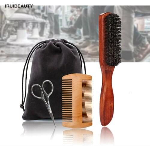 MenS Beard Care Set Professional Barber Scissors And Comb Set Double-Sided Styling Comb Repair Modeling Cleaning Care Kit