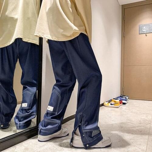 2021 Mens Fashion Trend Casual Pants Loose Tencel Baggy Homme Cargo Pocket Jeans Blue Color Personality Biker Denim Trousers