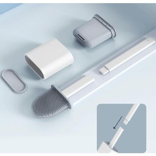 Soft Silicone Toilet Brush Wall-Mounted Detachable Handle Bathroom Cleaning Brush Set Without Dead Angle Cleaning Accessories