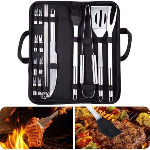 20Pcs BBQ Tools Set Stainless Steel Barbecue Grill Utensil Home Camping Outdoor Cooking Tools Kit Grilling Accessories