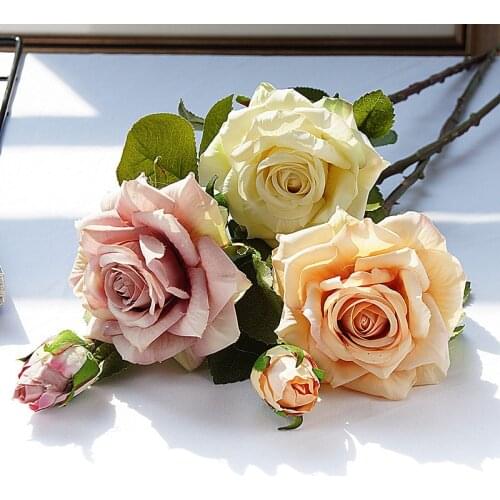 NEW beautiful big rose branch artificial silk flowers home wedding decoration retro autumn large roses white fake flowers decor