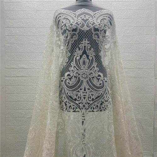 2020 Latest Off White borderd Sequins Wedding dress Embroidery French Chantilly Lace fabric