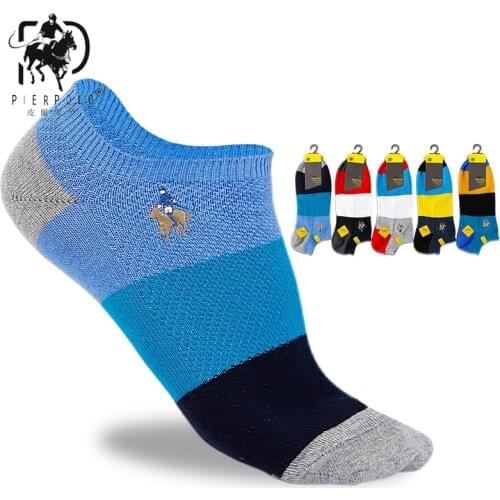 New PIER POLO Brand Summer Color Patchwork Mens Socks Embroidered Boat Socks Cotton Casual Short Socks Manufacturer Wholesale