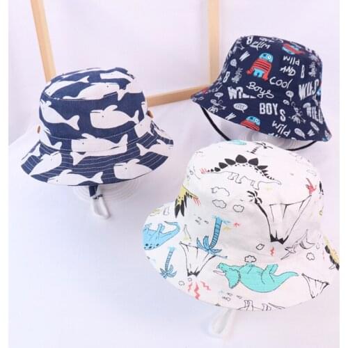 Summer Baby Sun Hat Cartoon Zoo Dinosaur Print Children Bucket Hat Outdoor Casual Kids Fisherman Hats Boys Girls Panama Cap
