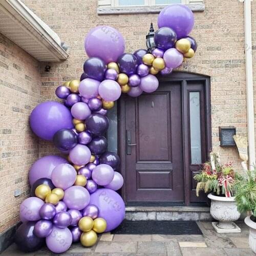 104pcs Matte Lilac Gold Balloon Garland Purple Chrome Balloons Arch Kit Baby Shower Birthday Gender Reveal Wedding Decoration