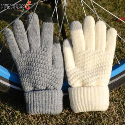Women Keep Warm Winter Knitted Full Finger Sports Gloves Girl Climbing Cycling Gloves Screen Luvas Mittens Racing Gloves