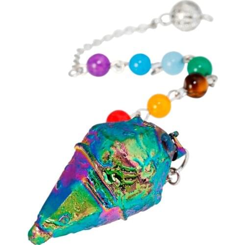SUNYIK Rainbow Titanium Crystal Quartz 7 Bead Chakra Pendulum Healing Reiki Dowsing Divination Pendant