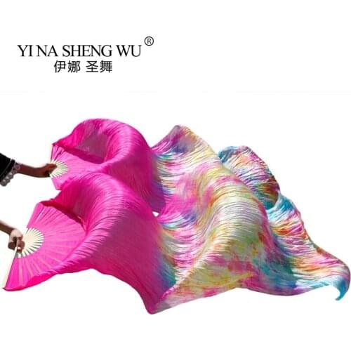High Quality 100% Silk Belly Dance Long Fans 1Pair Left+Right hand Bamboo Ribs Silk Belly Dance Fans Rose+Mixed Colors 180x90cm