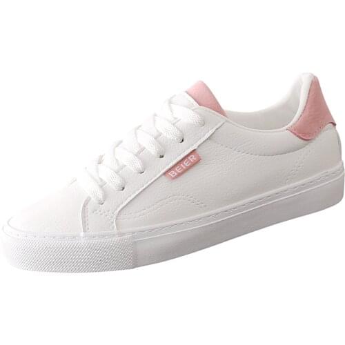 Female Leather Small White Shoes 2019 Summer New Wild Flat Bottom Shoes Tide Shoescasual White Breathable Womens Sneakers Shoes