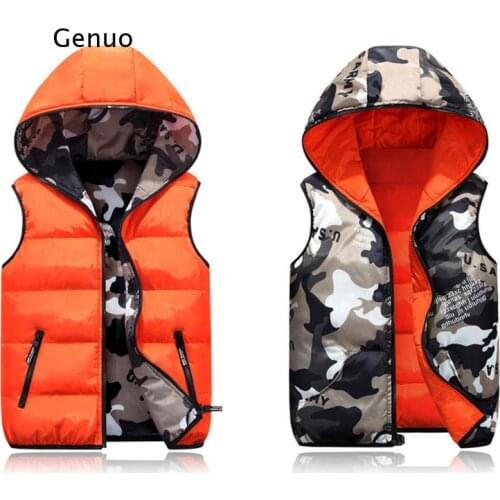 Women Vests Plus Size 4XL Hooded Two Side Camouflage Warm Waistcoat Winter Black Jacket Outerwear Sleeveless Coat