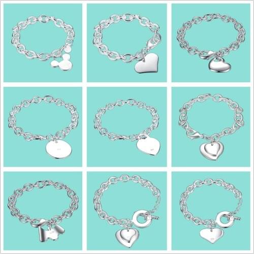 925 Sterling Silver Heart-shaped/Round/Mickey Pendant Bracelet For Woman Charm Wedding Party Fashion Jewelry Christmas Gift