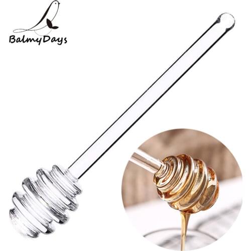 1Pc Honey Dipper Stick Borosilicate Glass Honey Spoon Tea Coffee Stirrer Syrup Dispenser Server for Honey Jar Kitchen Gadgets