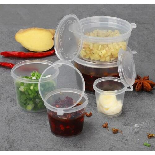 100pcs High quality disposable sauce cup transparent mini small plastic cups takeaway packaging food cups with lids commercial