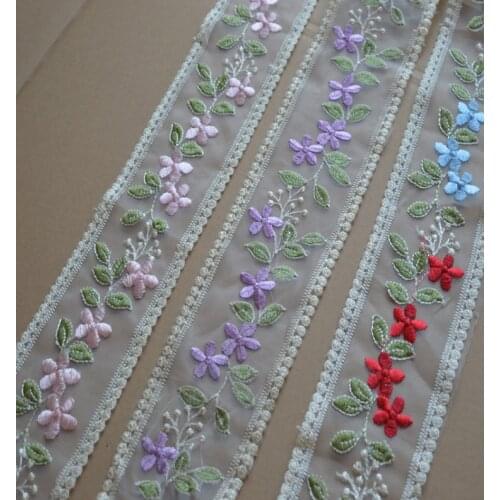 2 Meters 9cm Width Pink Purple Red Flower Lace Trim Embroidered Sewing Lace Fabric Ribbon DIY Garment Accessories