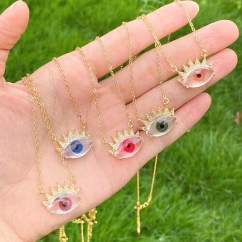 5Pcs Multicolors Best Fancy Colorful Eyes Beads Crystal Cz Zirconia Paved Turkey Fashion Necklace For Women Jewelry