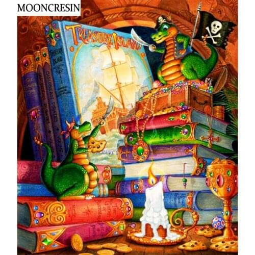 5D Diy Diamond Embroidery Cartoon Diamond Painting Cross Stitch Dinosaur & Books Needlework Art Mosaic Picture Decoration Maison