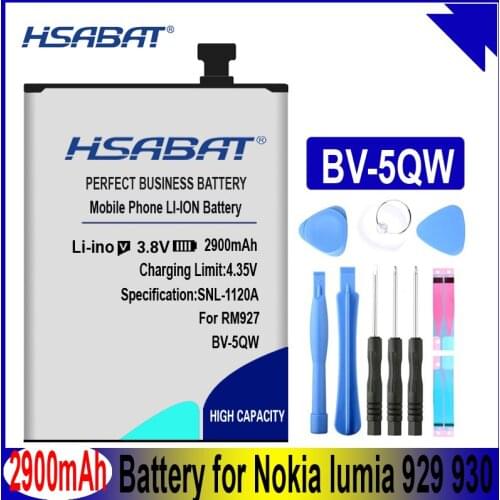 HSABAT New Arrived 2900mAh BV-5QW Battery Use for Nokia lumia 929 930 RM927