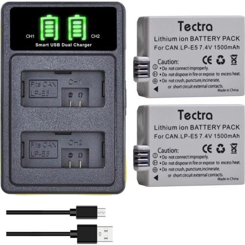 2 Pack for Canon LP-E5 Battery and Charger Compatible with Canon EOS Rebel XS, Rebel T1i, Rebel XSi, 1000D, 500D, 450D, Kiss X3