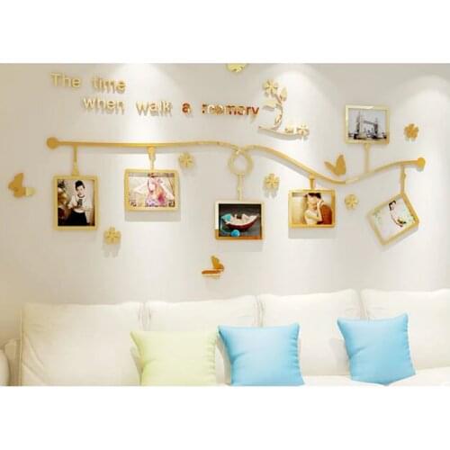 Large Gold Black 3D DIY Photo Tree Wall Decor Acrylic Wall Decals/Adhesive Family Mirror Wall Stickers Mural Art Home Decor