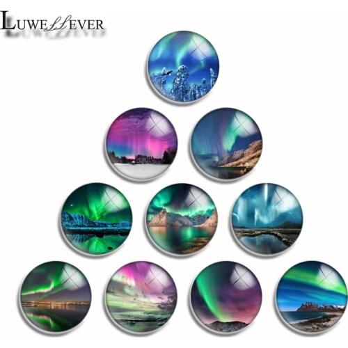 10mm 12mm 16mm 20mm 25mm 30mm 511 Beautiful Aurora Mix Round Glass Cabochon Jewelry Finding 18mm Snap Button Charm Bracelet