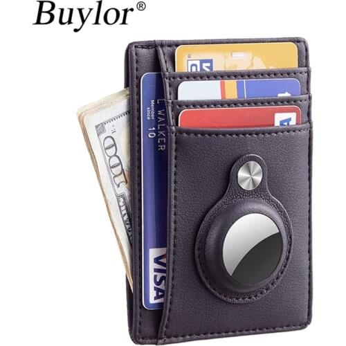 Buylor Vip Link for Mens Wallet for Air Tag Business Card Holder Slim Wallet Card Case Coin Purse PU Leather Protector Cover