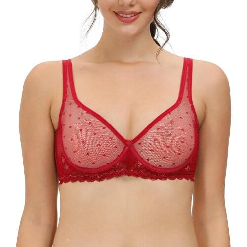 New Big Red Lace Bralette Dot Cropped Top Mesh Ultra Thin Bras For Women Sexy Lingerie See Through Perspective Wire Transparent