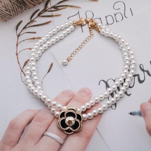 Flower Charm Imitated Pearls Double Strands Choker Necklace Vintage Pretty Party Accessories For Modern Female Girls Gifts