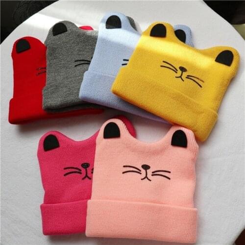 Baby Cute 3D Ears Cap Cartoon Cat Ear Hat Spring Autumn Baby Hat for Boys Girls Knitted Cap Winter Warm Solid Color kids Hat